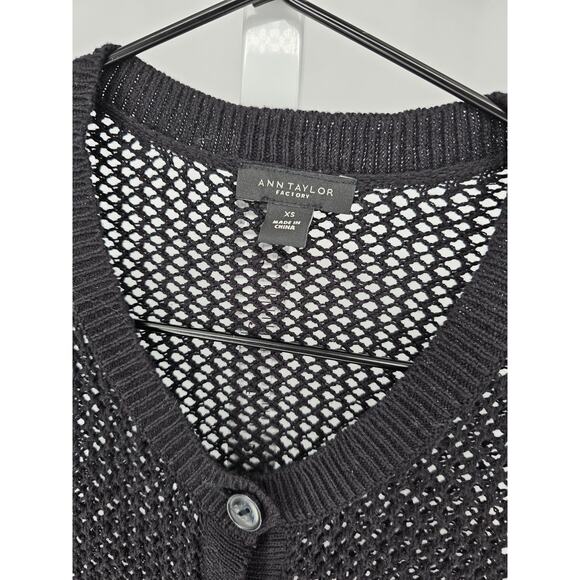 Ann Taylor Womens Sz XS Button Up Cardigan Sweater Black Open Knit - Picture 3 of 4
